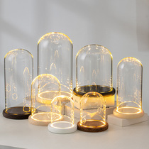 New eternal flower glass cover log LED light-emitting base side independent switch building block figure dust-proof display