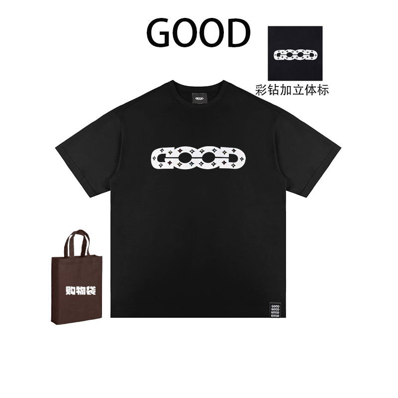 Good Colored Diamond Logo Hollow 3D Stereo Good Short-Sleeved T-Shirt Summer Loose Couple Outfit Clothing Unisex
