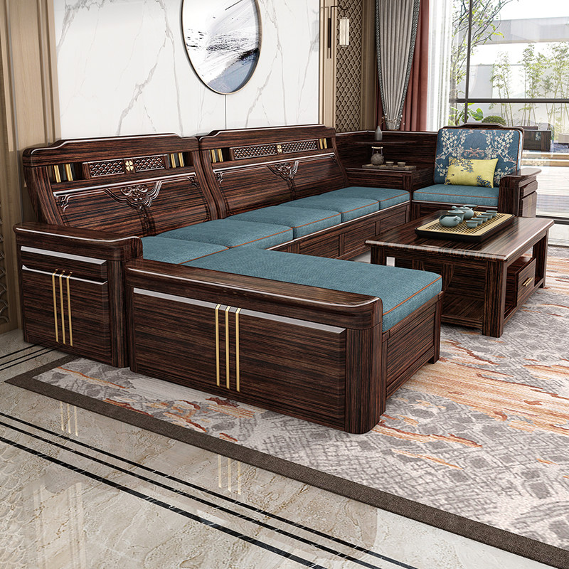 Solid wood sofa new Chinese style mortise and tenon winter and summer dual-use living room modern chaise corner large apartment high-end storage sofa