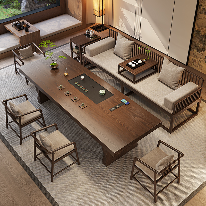 New Chinese-Style Luohan Bed Solid Wood Tea Table and Chair Set, Modern Simple Light Luxury High-End Tea Table, Office Tea Brewing Table