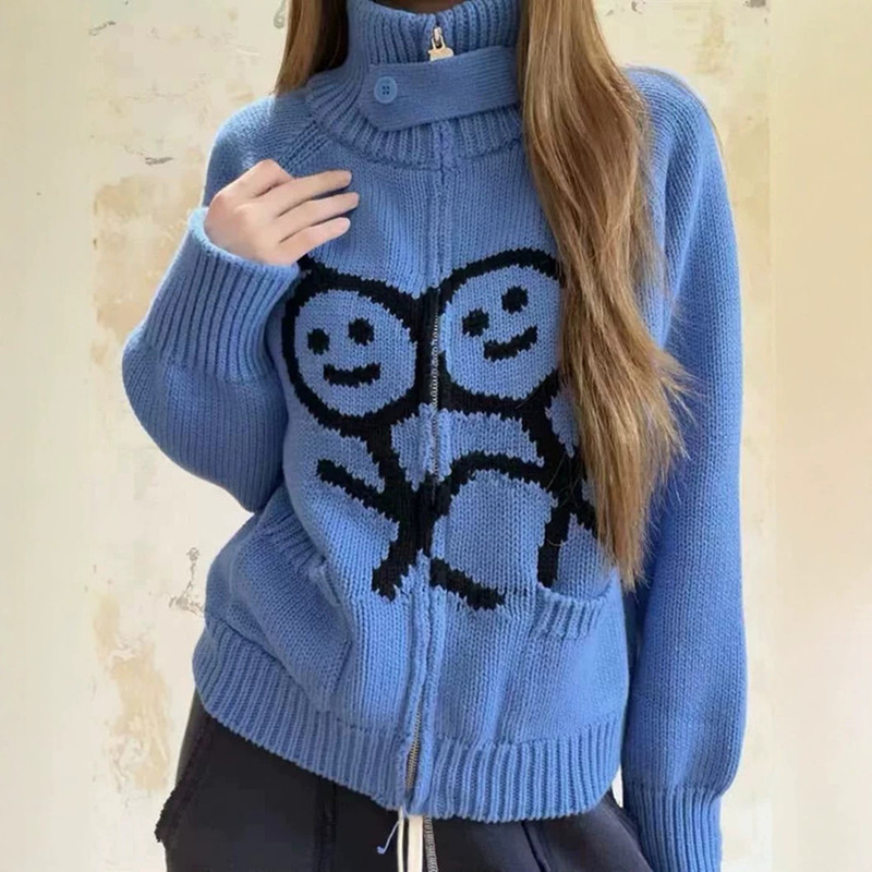 Official Authentic Urban Stickman Embroidered Logo Knitted Cardigan Korean Style High Collar Versatile Sweater Zipper Jacket Official Authentic Urban Stickman Embroidered Logo Knitted Cardigan Korean Style High Collar Versatile Sweater Zipper Jacket