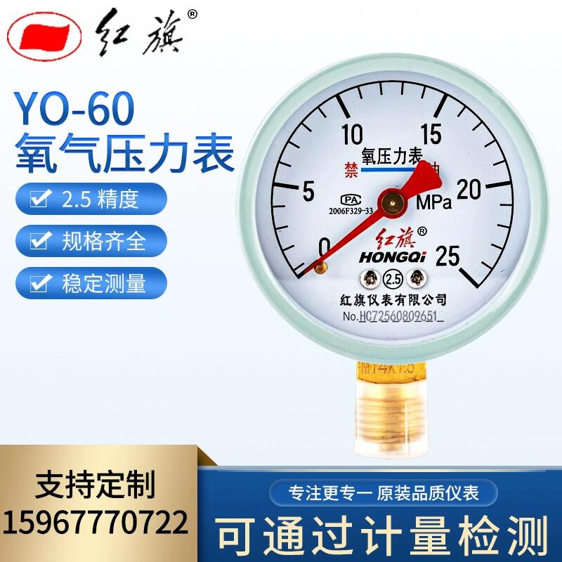 红旗YO-60氧气压力表禁油2.5级1mpa各种气体径向减压阀高低压表头