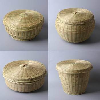 Handmade bamboo woven products with lids and steamed buns and steamed buns round woven storage baskets and bamboo egg baskets