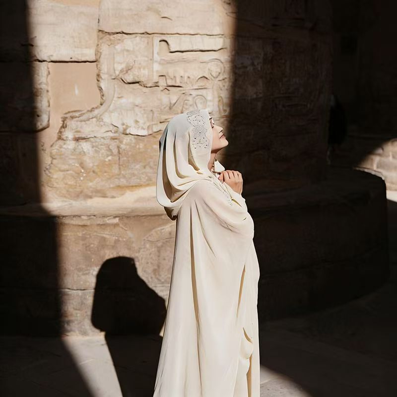 Egyptian Travel Outfit: Extra-Long Hooded Cape Coat, Sun Protection Shawl, Zhongdi Dongbai Robe, Women's Dress Egyptian Travel Outfit: Extra-Long Hooded Cape Coat, Sun Protection Shawl, Zhongdi Dongbai Robe, Women's Dress