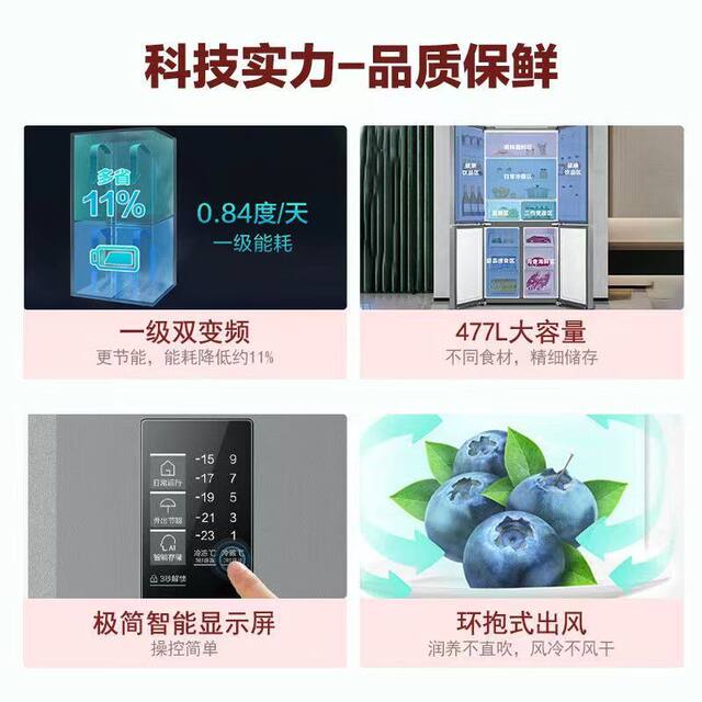Haier Refrigerator with Cross-Door Design, First-Class Energy Efficiency, Dual Frequency Conversion, Built-In, Frost-Free Bcd-477Wghtdedsp