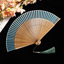 Retro style solid color Japanese style folding fan 7 inch silk blank bamboo fan gift fan Hanfu portable men and women