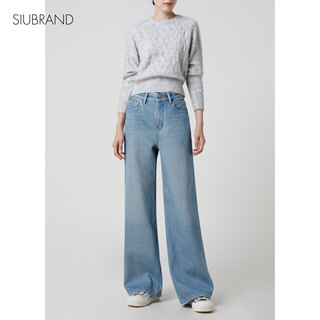 高腰加绒阔腿牛仔裤女显瘦2024年冬季新款小个子宽松直筒拖地裤