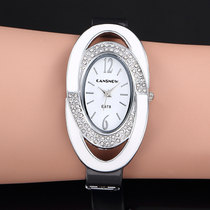 Creative Watch Women Oval Dial Rhinestone Quartz Bangle Cloc