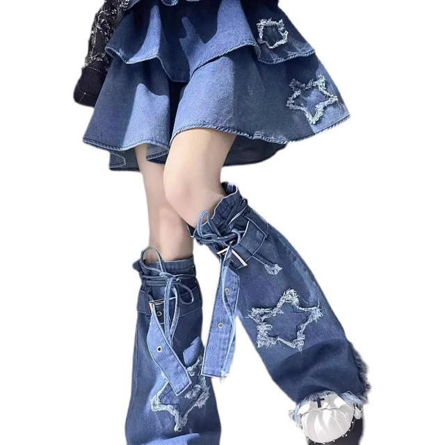 y2k skirt ສີຟ້າງາມ denim suspender dress ຂອງແມ່ຍິງພາກຮຽນ spring, ດູໃບໄມ້ລົ່ນແລະ summer cake fluffy skirt ສອງສິ້ນຊຸດ