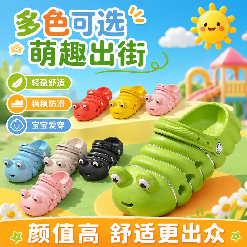 2026 New Style Slippers for Men and Women, Cartoon Caterpillar Baby Thick-Soled Clogs, Indoor Soft-Soled Non-Slip Closed-Toe Sandals