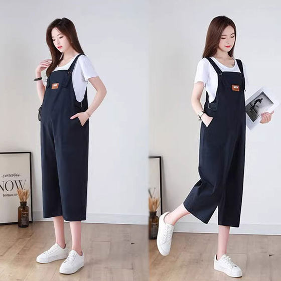 
Maternity suits for summer thin fashion straight-leg pants cropped pants two-piece suits for small belly-covering maternity overalls