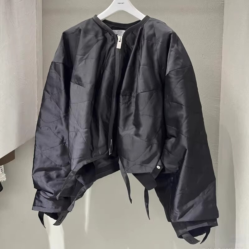 Sacai Lin Yilian's Same Style Patchwork Color-Block Stand Collar Unisex Jacket Loose Casual Long-Sleeve Top