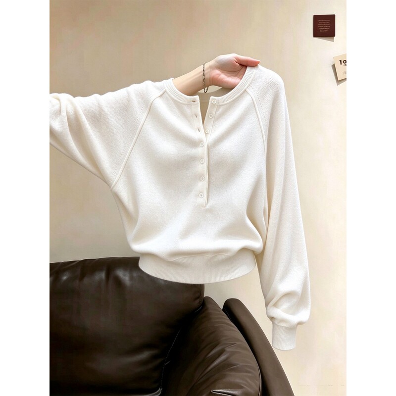 Duor Plus-Size Relaxed Style Batwing Sleeve Henley Collar Base Shirt for Women, Autumn Loose Fit Slimming Versatile Top Duor Plus-Size Relaxed Style Batwing Sleeve Henley Collar Base Shirt for Women, Autumn Loose Fit Slimming Versatile Top