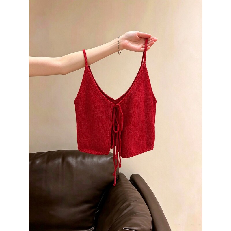 Duor Plus-Size Korean Style Fashionable Layered Lace-Up Knitted Vest for Women, Autumn Sleeveless Tank Top for Chubby Girls, Trendy Duor Plus-Size Korean Style Fashionable Layered Lace-Up Knitted Vest for Women, Autumn Sleeveless Tank Top for Chubby Girls, Trendy