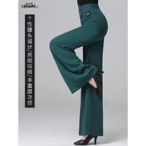 Latin pants womens high-waist Danbaoluo dance costume national standard dance dark green dance pants loose Latin dance bottoms dance pants