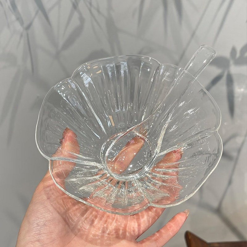 Flower-Shaped Facial Mask Bowl, Thickened Glass Essential Oil Bowl for Beauty Salons, Exquisite Spa Skin Care Tool, Skin Management