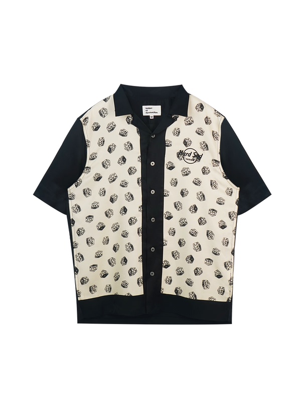 Sod Co. Dice Bowling Shirt Triacetate Black and White Patchwork Street Style Loose Cuban Collar