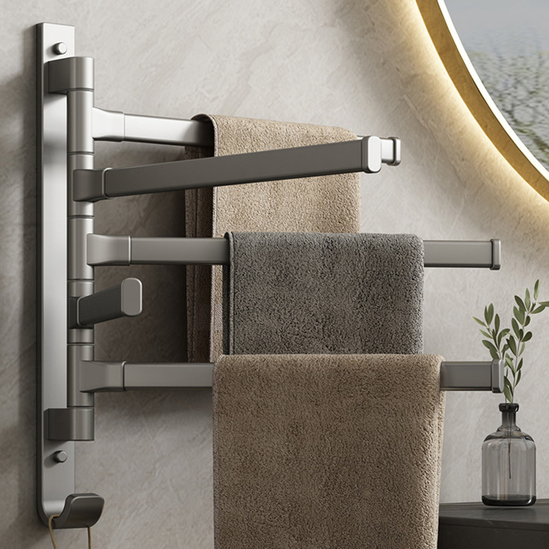 Gun Grey Rotating towel rack free of punch toilet shelving rack towel bar Bathroom God hanging towel rack-Taobao