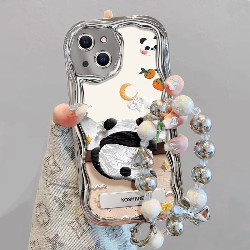Suitable for Apple 15 Phone Case New Model iPhone 14 Pro Max Electroplated Ip13 Cream Pattern 12Mini Panda 11Pro High-End Feel XS with Lanyard 8Plus Anti-Drop 6S Protective Case 7P Second Generation