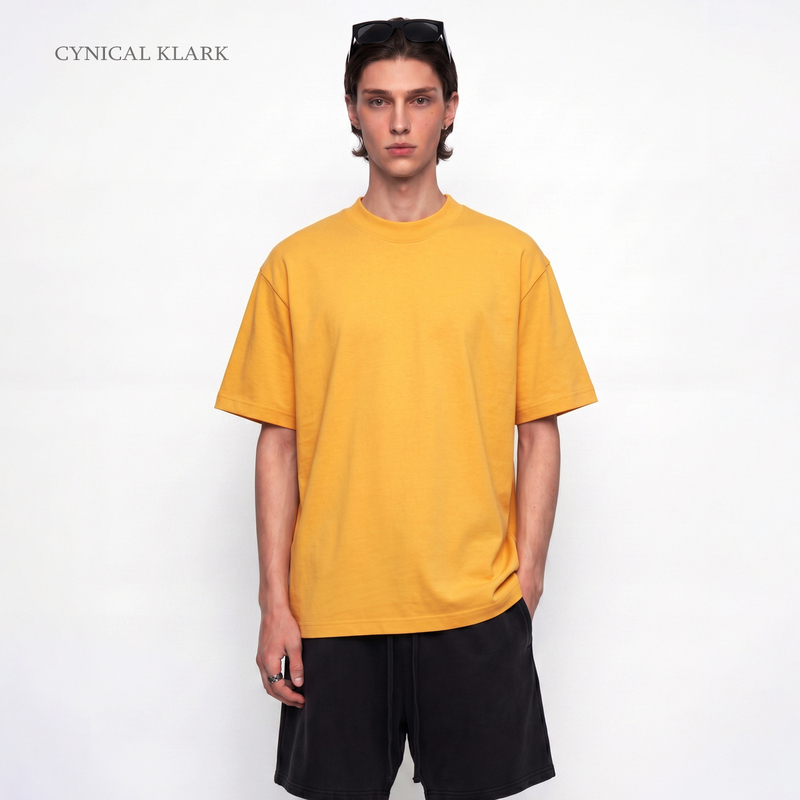 Cynical Klark 260g Yellow Loose Small Neckline T-Shirt for Men, Summer Heavy-Duty American-Style Drop Shoulder Short-Sleeve for Women Cynical Klark 260g Yellow Loose Small Neckline T-Shirt for Men, Summer Heavy-Duty American-Style Drop Shoulder Short-Sleeve for Women