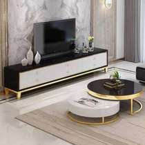 Light luxury post-modern simple small apartment large and small round glass complete high and low round coffee table TV cabinet paint combination