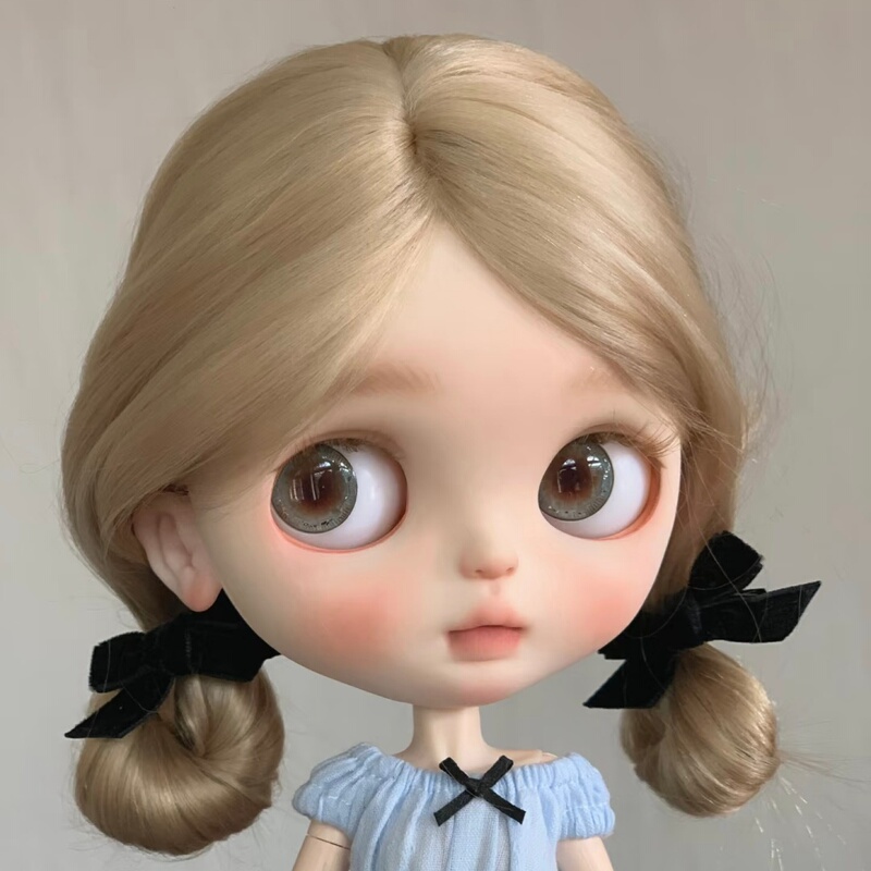 Xiaobu Wig Bjd Doll Blonde Hair Decoration High-Temperature Fiber Middle Part Light Blonde No Styling Included Can Be Trimmed by Oneself