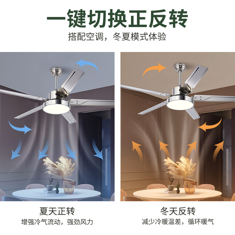Chigo Stainless Steel Ceiling Fan Dining Room Fan Light Living Room Modern Minimalist Bedroom Led Variable Frequency Electric Fan Chandelier