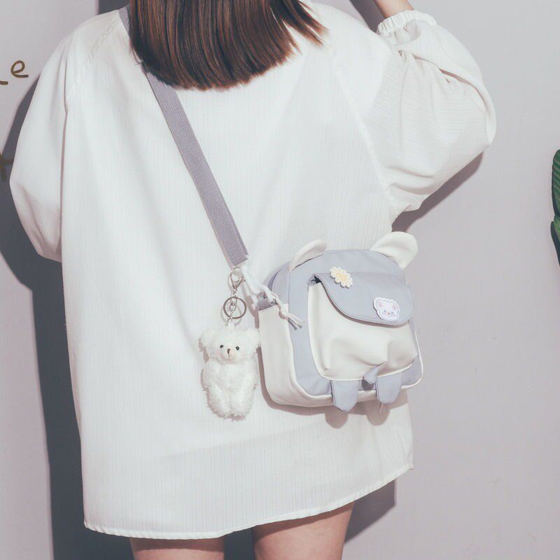 Oblique Satchel Bag Cute Cute Germination Day Family Tide 100 Hitch Teenage Girl Slanted Satchel Chic Original Student Cartoon Canvas A