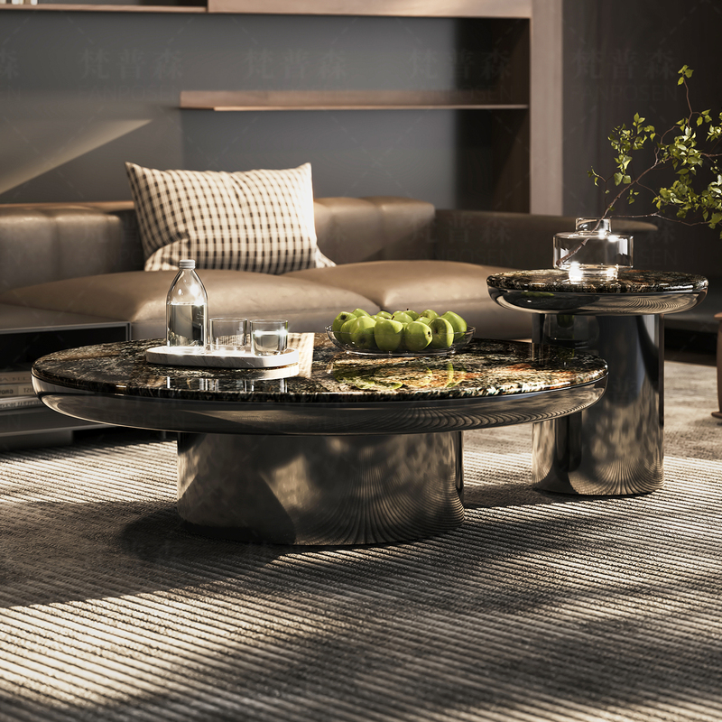 Platinum Diamond Natural Marble Coffee Table, Italian Light Luxury, High-End Feel, Living Room Home Use, Artistic Luxury Stone Round Coffee Table Platinum Diamond Natural Marble Coffee Table, Italian Light Luxury, High-End Feel, Living Room Home Use, Artistic Luxury Stone Round Coffee Table