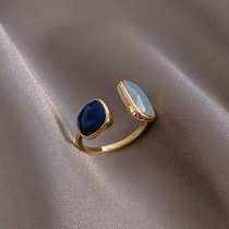 2021 French New Retro Square Blue Oil Dripping Ring Fashion