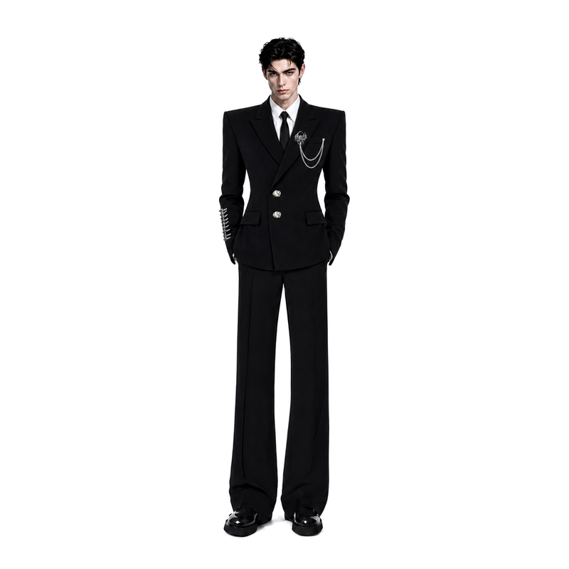 Shexu【Ink Shadow Silver Edge】Wide-Shoulder, Narrow-Waist Suit with High-End Structured Design and Tailored Waist