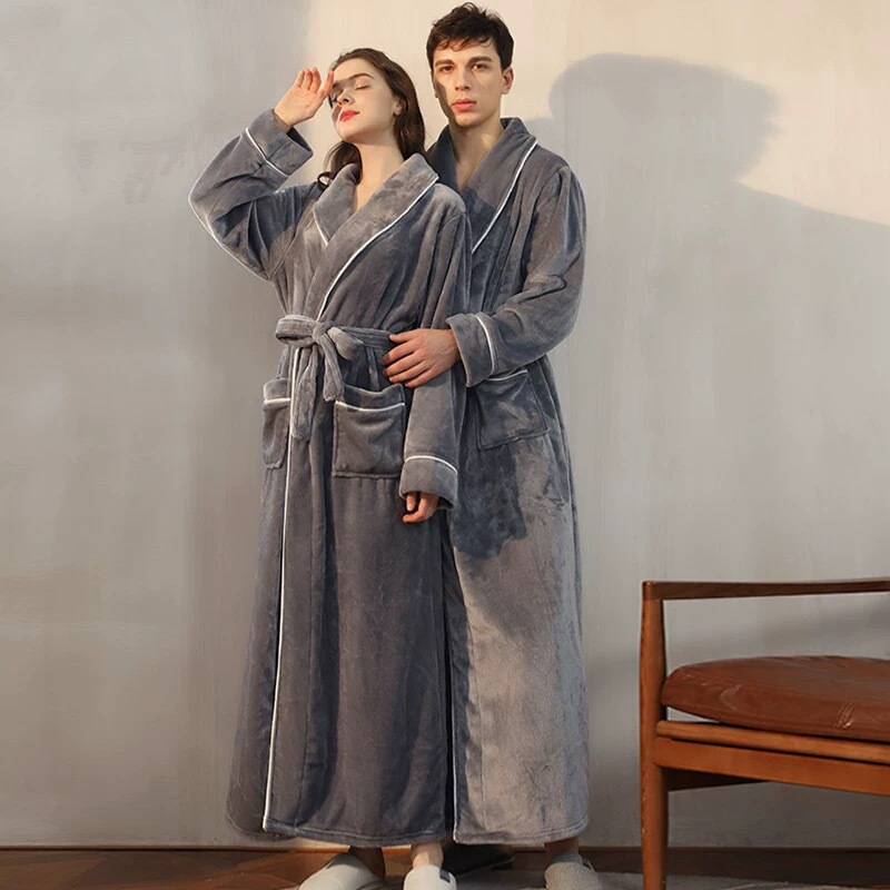 Men's Pajamas, Bathrobes, Autumn and Winter Flannel Bathrobes, Long Robes, Fleece-Lined and Thickened, Long Coral Velvet Winter Robes for Men, Winter Men's Pajamas, Bathrobes, Autumn and Winter Flannel Bathrobes, Long Robes, Fleece-Lined and Thickened, Long Coral Velvet Winter Robes for Men, Winter