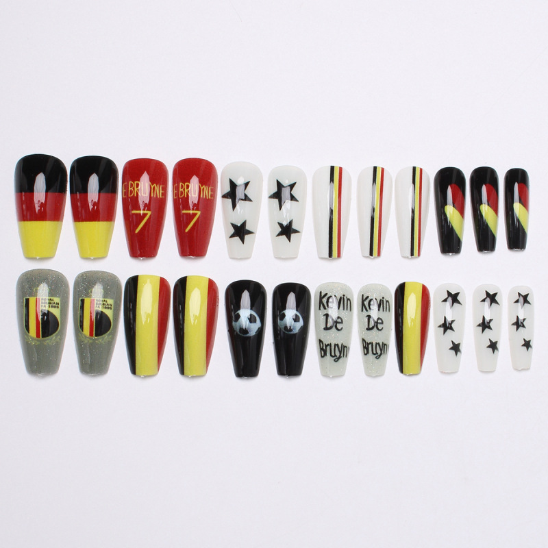 2026 New Cross-Border Nail Art World Cup Series Football Wearable Nails 24-Piece Set Trapezoidal Fake Nail Tips