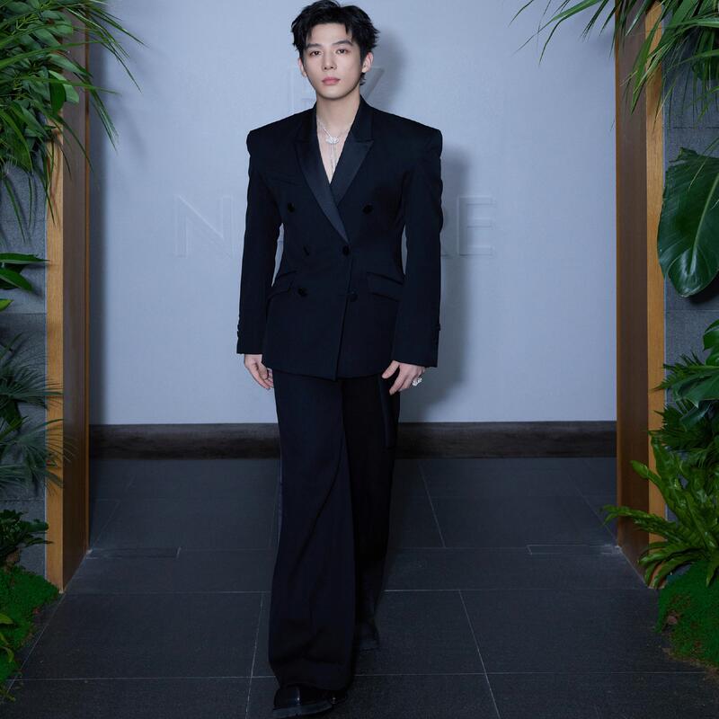 Wang Anyu Celebrity-Inspired Slim-Fit Korean-Style Men's Suit, Double-Breasted, High-End Feel, Loose Shoulder-Padded Blazer, Trendy