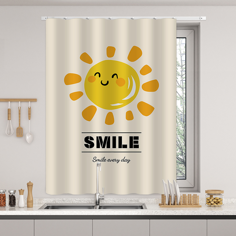 Waterproof and Oil-Proof Blackout Curtains for the Kitchen, No-Drill Sliding Rail, Small Window Curtains for Bathroom and Toilet