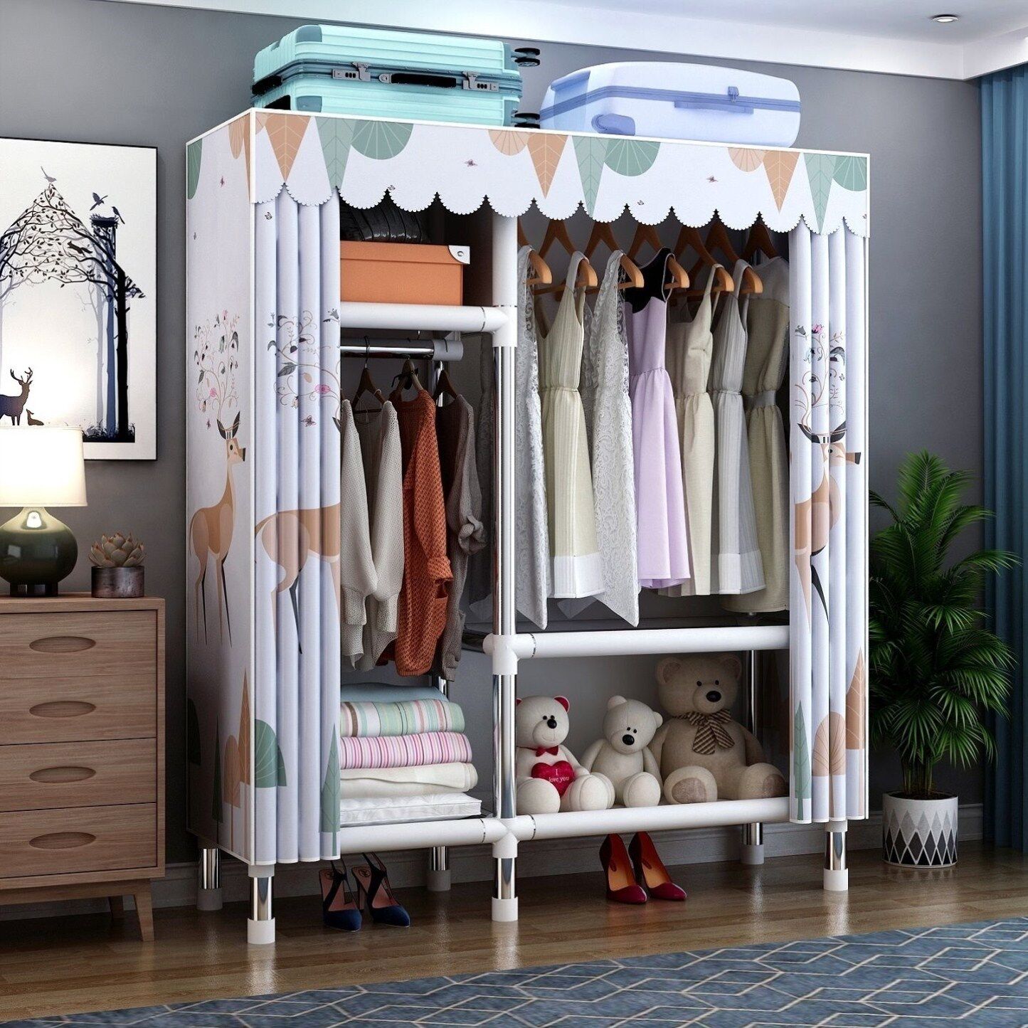 Wardrobe Rental House Economy Type Cloth Cabinet Simple Cloth Wardrobe Steel Frame Structure 2022 New Room Shelving Steel Tubes