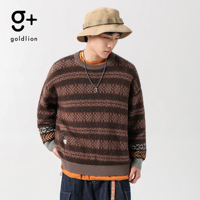 Goldliong totem star texture pullover sweater