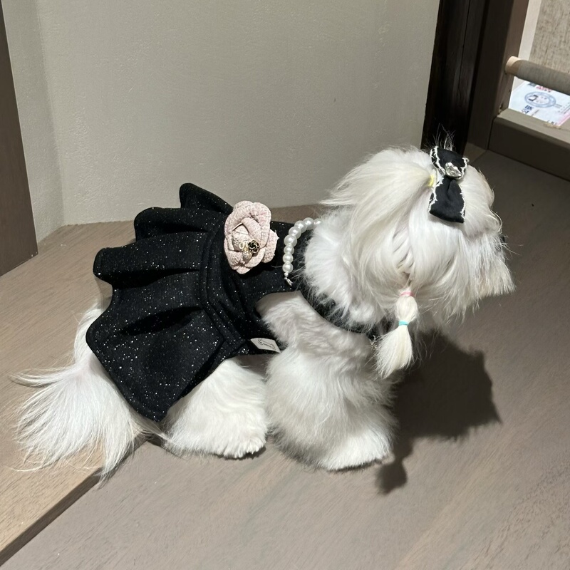 Chanel-Style Sparkling Light Luxury Birthday Dress Princess Pet Clothing Dog Autumn and Winter Small Dog Dress Bichon Teddy Elastic