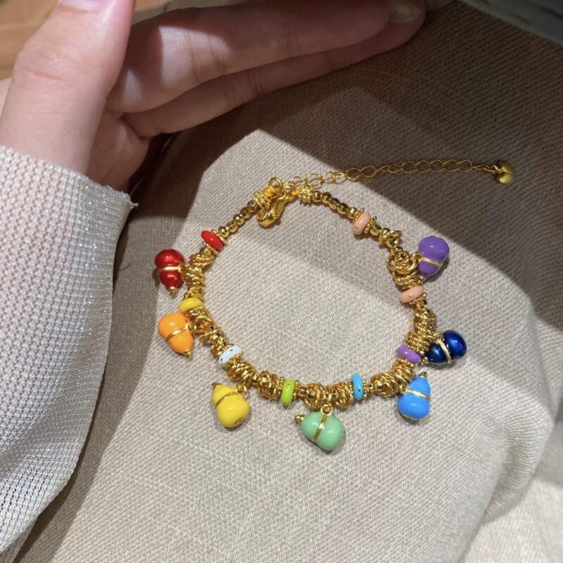 New Chinese-Style Gold Enamel Multicolored Gourd Coiled Bracelet, Light Luxury Niche Exquisite Dopamine Fortune Bracelet New Chinese-Style Gold Enamel Multicolored Gourd Coiled Bracelet, Light Luxury Niche Exquisite Dopamine Fortune Bracelet