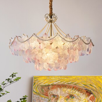 French-Style Living Room Chandelier, Light Luxury and Warm, Crystal Petals and Pearls, Bedroom and Dining Room, Post-Modern Minimalist Room Main Lighting Fixture
