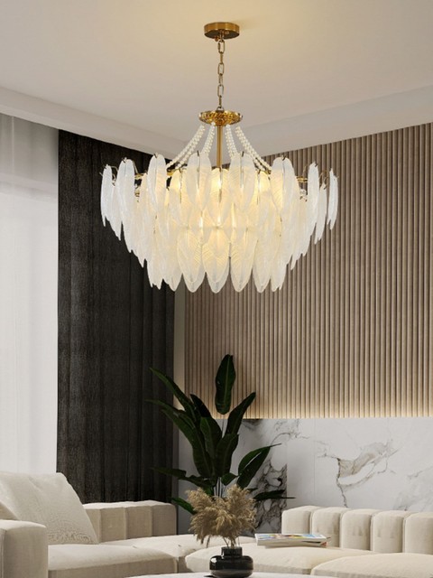 French-Style Cream Chandelier with Pearls ins Internet Celebrity Creative Crystal Light Luxury Feather Post-Modern Living Room Bedroom Lighting Fixtures