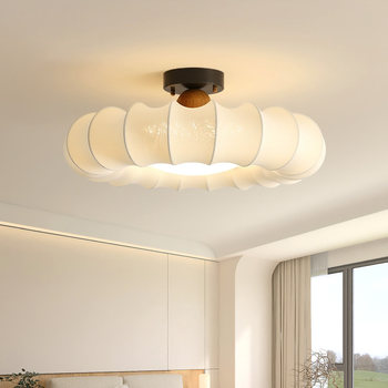 Wabi-Sabi Style Fabric Ceiling Lamp Bedroom Lamp French Mid-Century 2025 New Full-Spectrum Eye-Protection Room Master Bedroom Lighting Fixtures