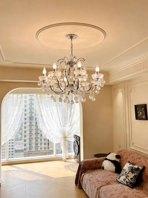 French-Style Light Luxury Crystal Chandelier for Living Room and Dining Room, Candle-Style, Vintage, Simple, Romantic, Luxurious, High-End Bedroom Lighting