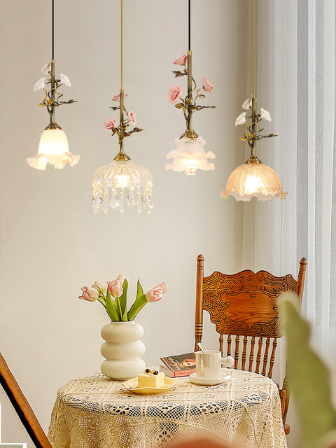 American-Style All-Copper Chandelier, Retro Art Flower, French Creative Personality, Entrance Hallway Light, Bedside Restaurant Bar Light