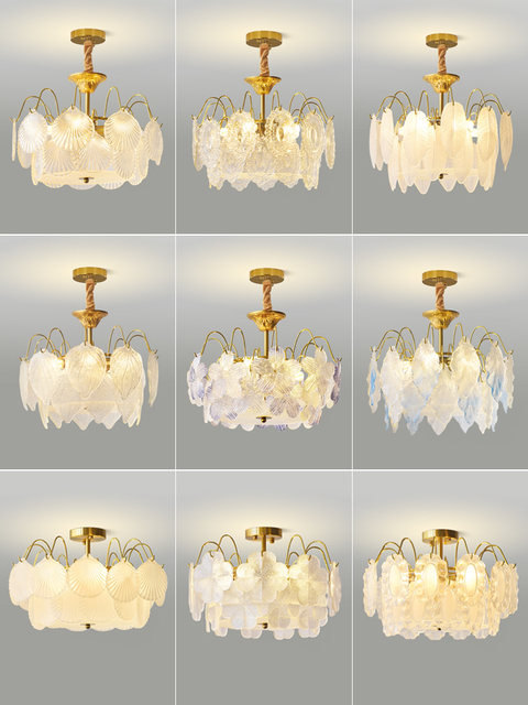 French Cream-Style Master Bedroom Crystal Chandelier, Light Luxury Post-Modern Minimalist Creative Shell Living Room Dining Room Chandelier