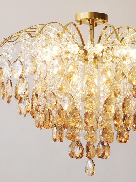 French living room ceiling lamp crystal amber clear light post-modern light luxury master bedroom dining room 2025 new lamps