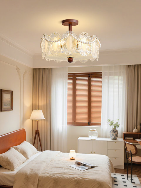 French-Style Ceiling Lamp for Bedroom, Vintage Children's Room, 2025 New Model, Antique Pearl Crystal Glass Living Room Master Bedroom Lighting Fixtures