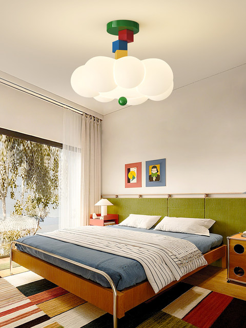 Cream Cloud Ceiling Light Memphis Colorful Children's Room Bedroom Lamp Full Spectrum Eye Protection Cozy Master Bedroom Lighting