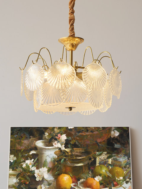 French Cream-Style Master Bedroom Crystal Chandelier, Light Luxury Post-Modern Minimalist Creative Shell Living Room Dining Room Chandelier