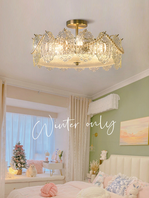 French bedroom ceiling lamp light luxury master bedroom crystal glass lamp simple modern high-end atmospheric room study lamp